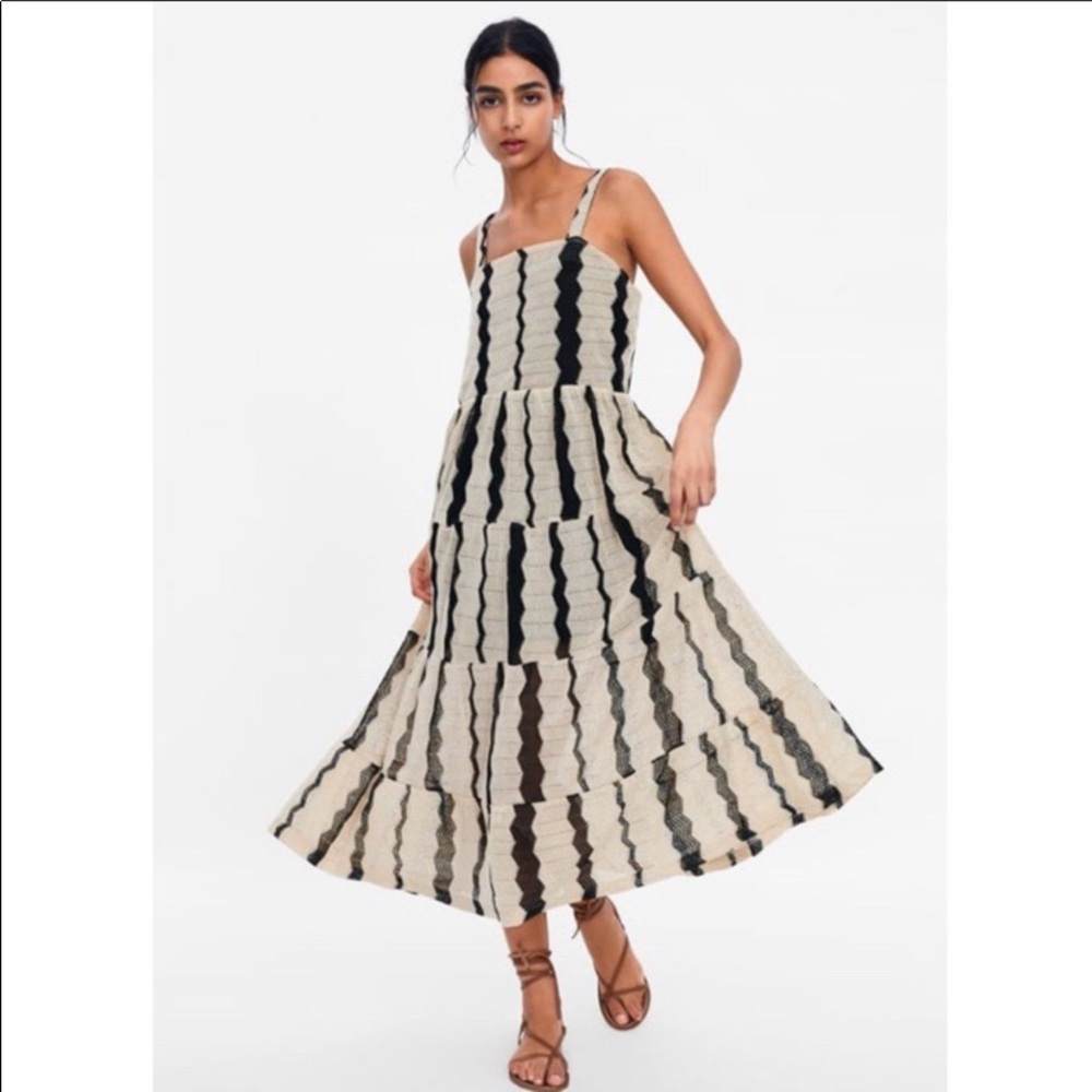 ZARA CROCHET CHEVRON KNIT MIDI DRESS SIZE M